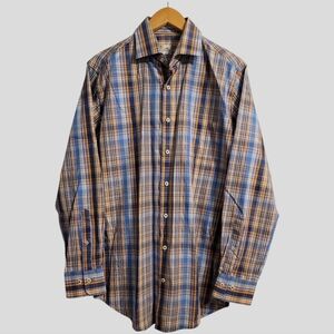 Peter Millar Shirt Men's Medium Multi Plaid Long Sleeve Button-Up Designer
